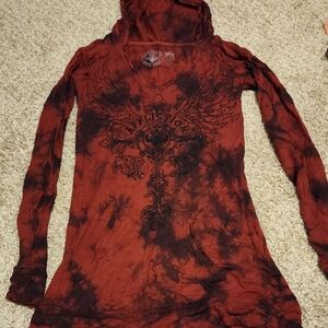 Affliction Red and Black Long Sleeve Hoodie
